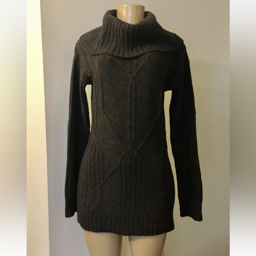 C By Bloomingdales Women Wool/Cashmere Cable-Knit Turtleneck Dark Gray Sweater S